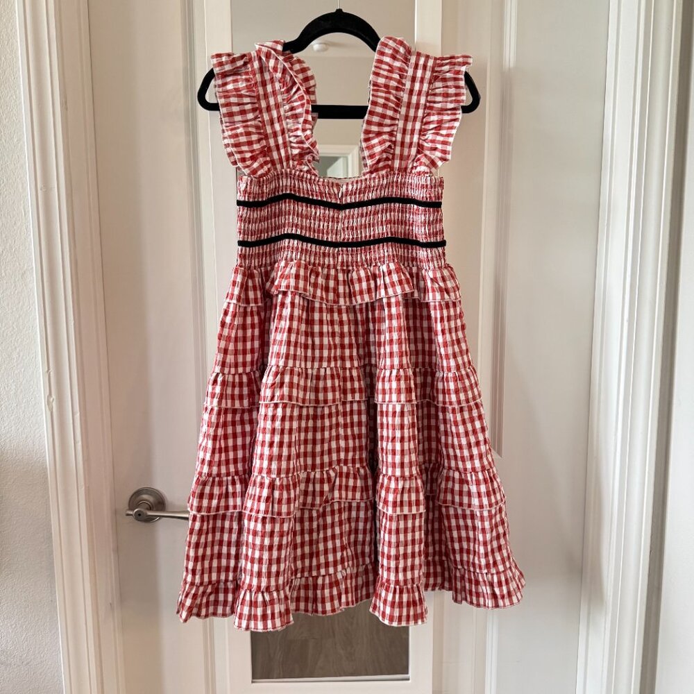 Dream Sister Jane Gingham Print Tiered Dress Size Small Color White Red Black - Picture 4 of 4